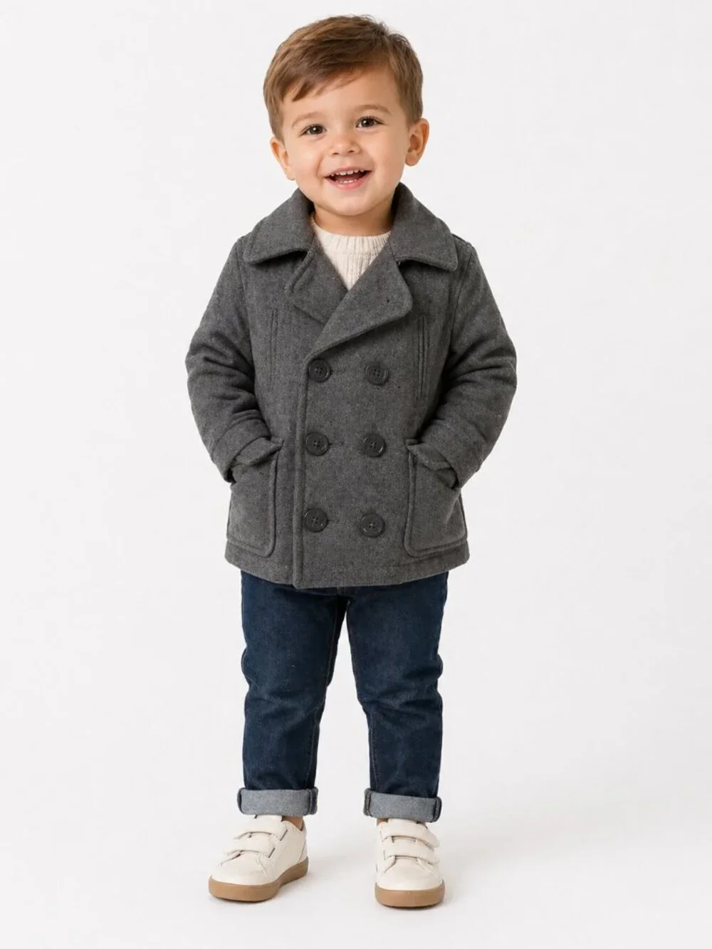 BABY GAP Gray Wool Double Breasted Pea Coat 18-24 Mos